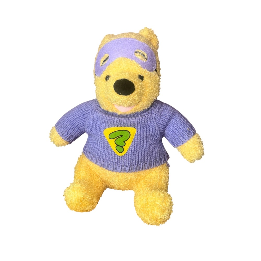 Disney Superhero Winnie the Pooh Plush Yellow Purple Knit Sweater Mask Small